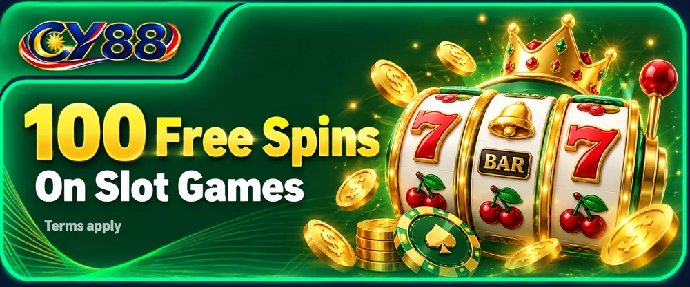 CY88 Games promotion: 100 free spins on slot games. Terms apply.